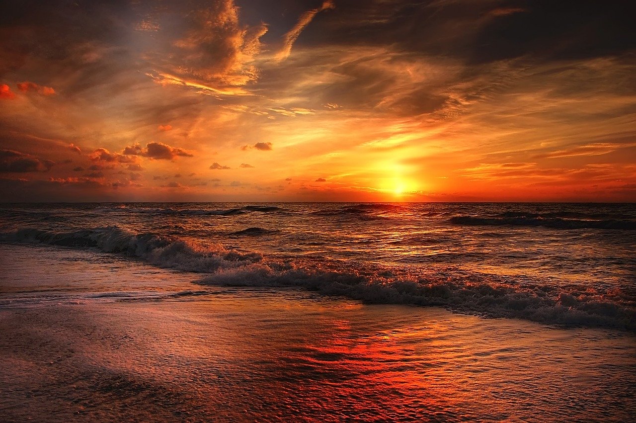 sunset over ocean shoreline